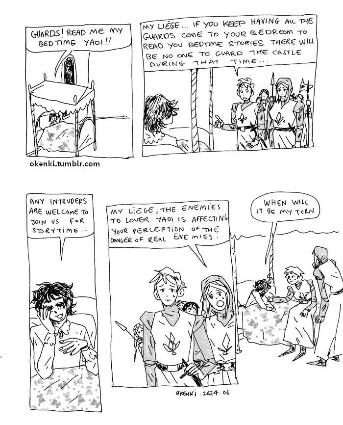 my liege, one page joke comic for a tumblr post, 2024