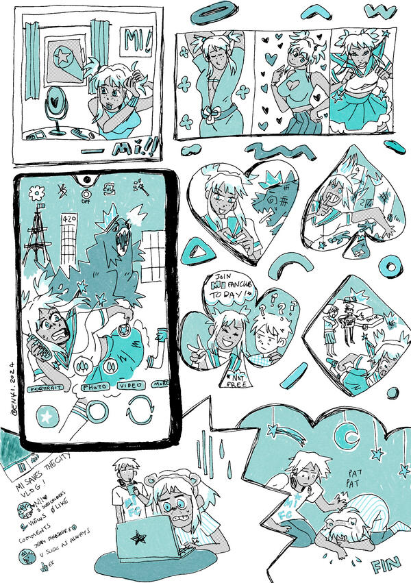 prism-m-agic one page comic about my OC Mi, 2024